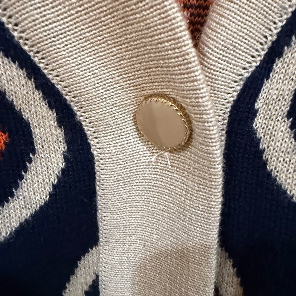 THML Blue and Cream Cardigan with Geometric Pattern Size M - Picture 4 of 6